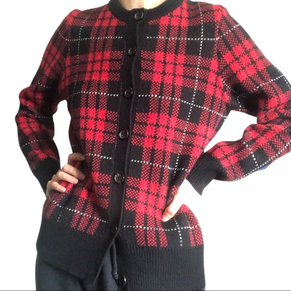 Brooks Brothers Houndstooth Lambswool/Angora rabbit hair Checkered Cardigan - Picture 3 of 9